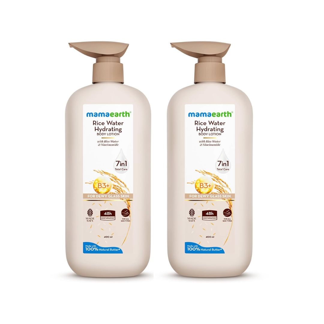 Mamaearth Rice Water Hydrating Body Lotion with Rice Water & Niacinamide for Dewy Glass Skin - 400 ml (Pack of 2)