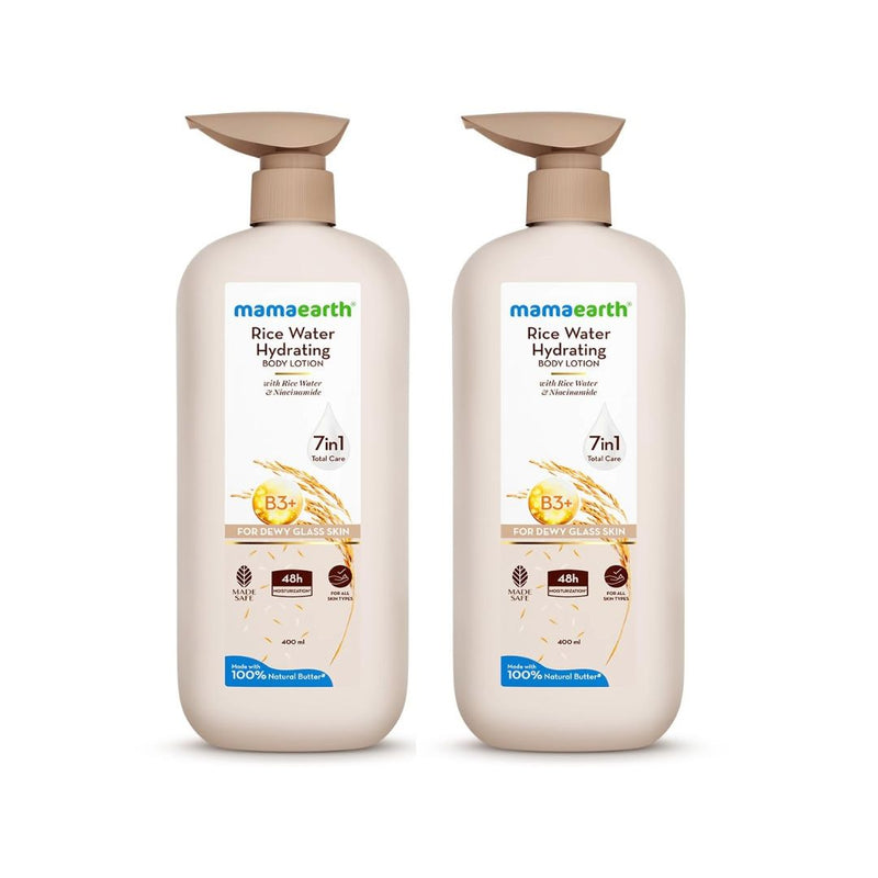 Mamaearth Rice Water Hydrating Body Lotion with Rice Water & Niacinamide for Dewy Glass Skin - 400 ml (Pack of 2)