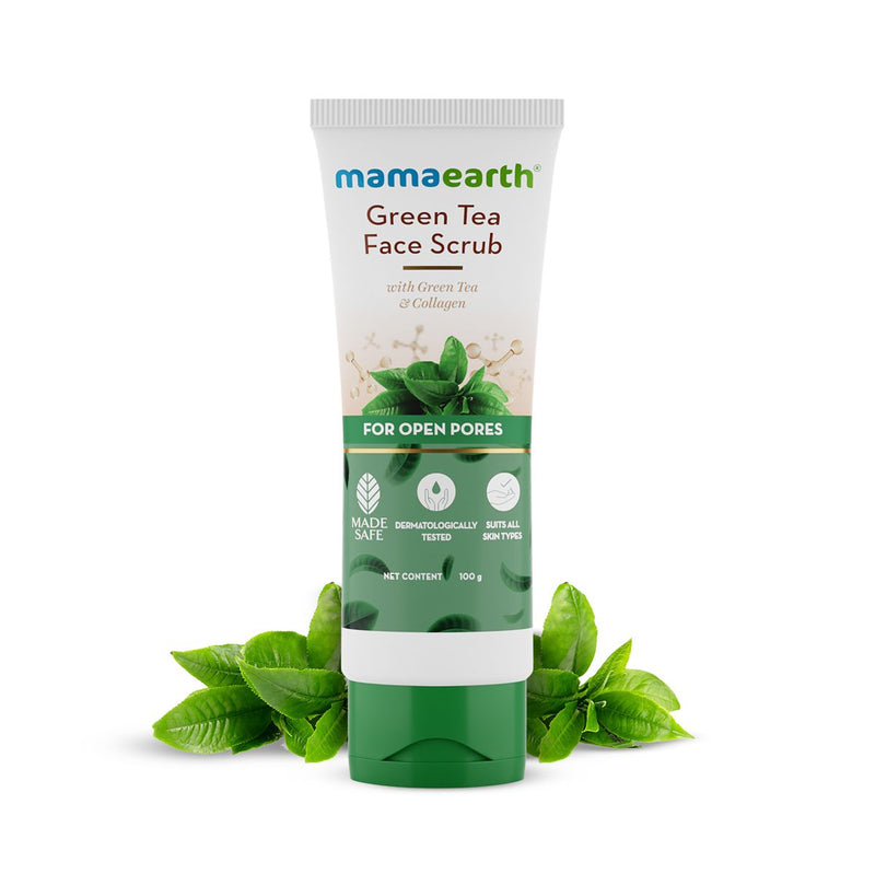 Green Tea Face Scrub With Green Tea & Collagen For Open Pores - 100 g