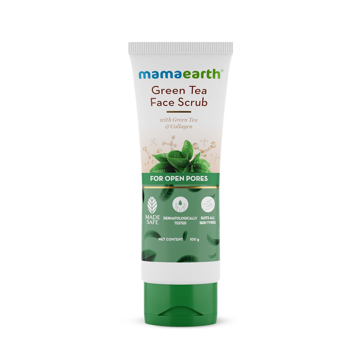 Green Tea Face Scrub With Green Tea & Collagen For Open Pores - 100 g