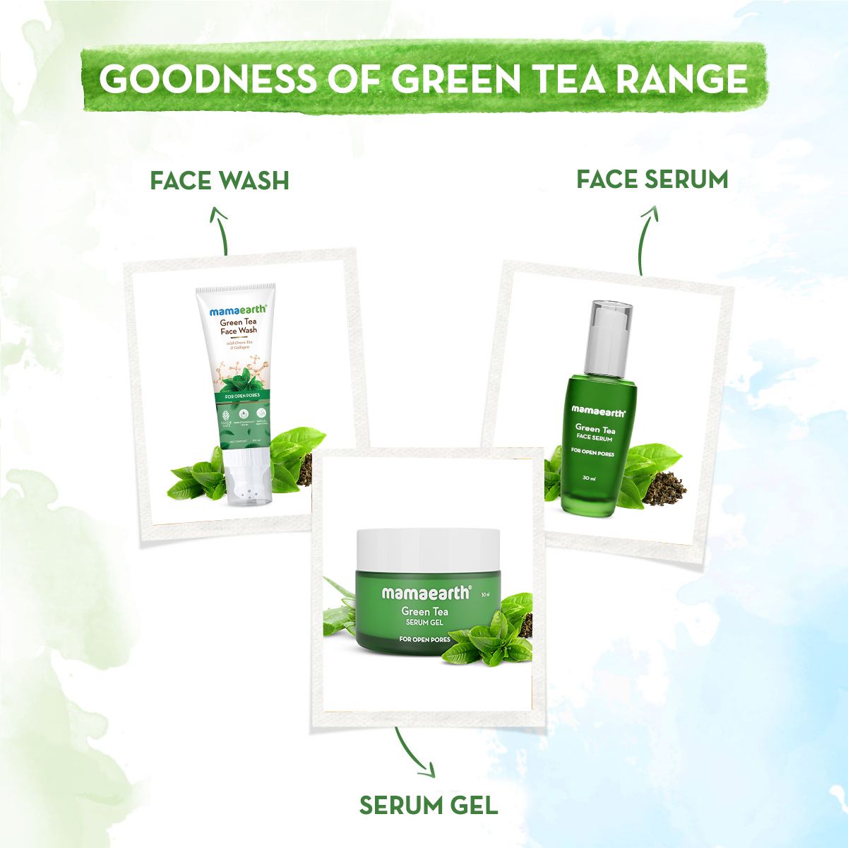 Green Tea Serum Gel with Green Tea & Collagen for Open Pores - 50 ml