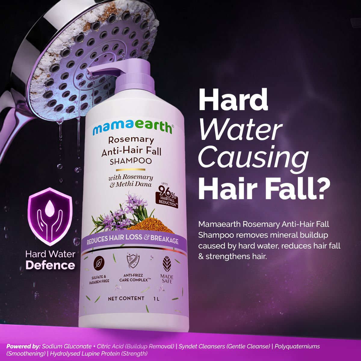 Rosemary Anti-Hair Fall Shampoo with Rosemary & Methi Dana for Reducing Hair Loss & Breakage - 1Litre