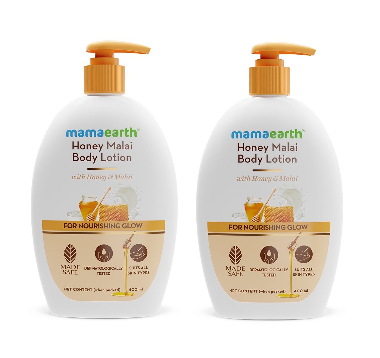 Honey Malai Body Lotion with Honey & Malai for Nourishing Glow - 400 ml (Pack of 2)