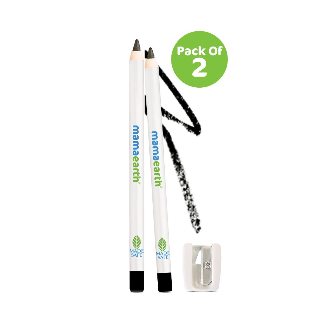 Charcoal Black Long Stay Kajal Kohl Pencil With Castor Oil and Chamomile For 11-Hour Smudge-free Stay with Free Sharpener (Pack of 2)