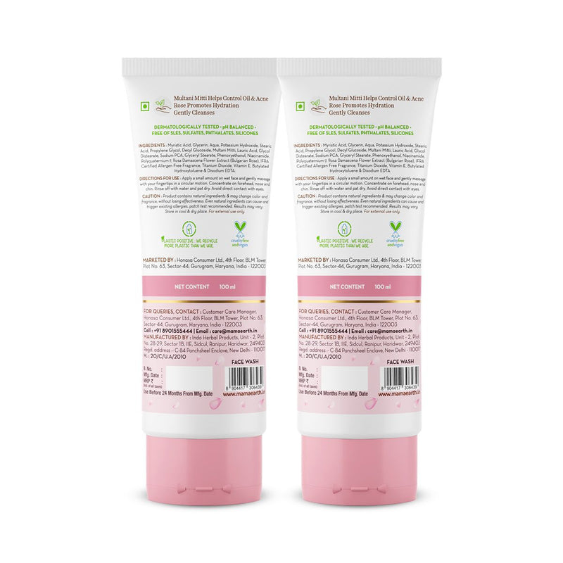 Multani Mitti Face Wash with Multani Mitti & Bulgarian Rose For Oil Control & Acne -  100 ml - Pack of 2
