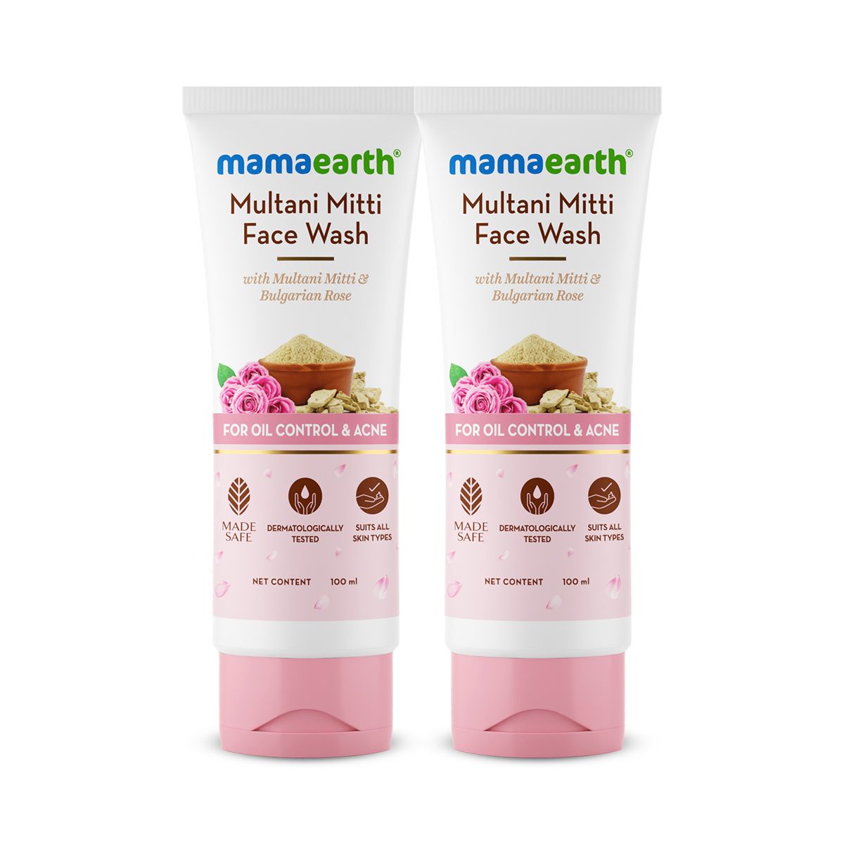 Mamaearth Multani Mitti Face Wash With Bulgarian Rose For Oil Control & Acne - 100 ml - Pack of 2