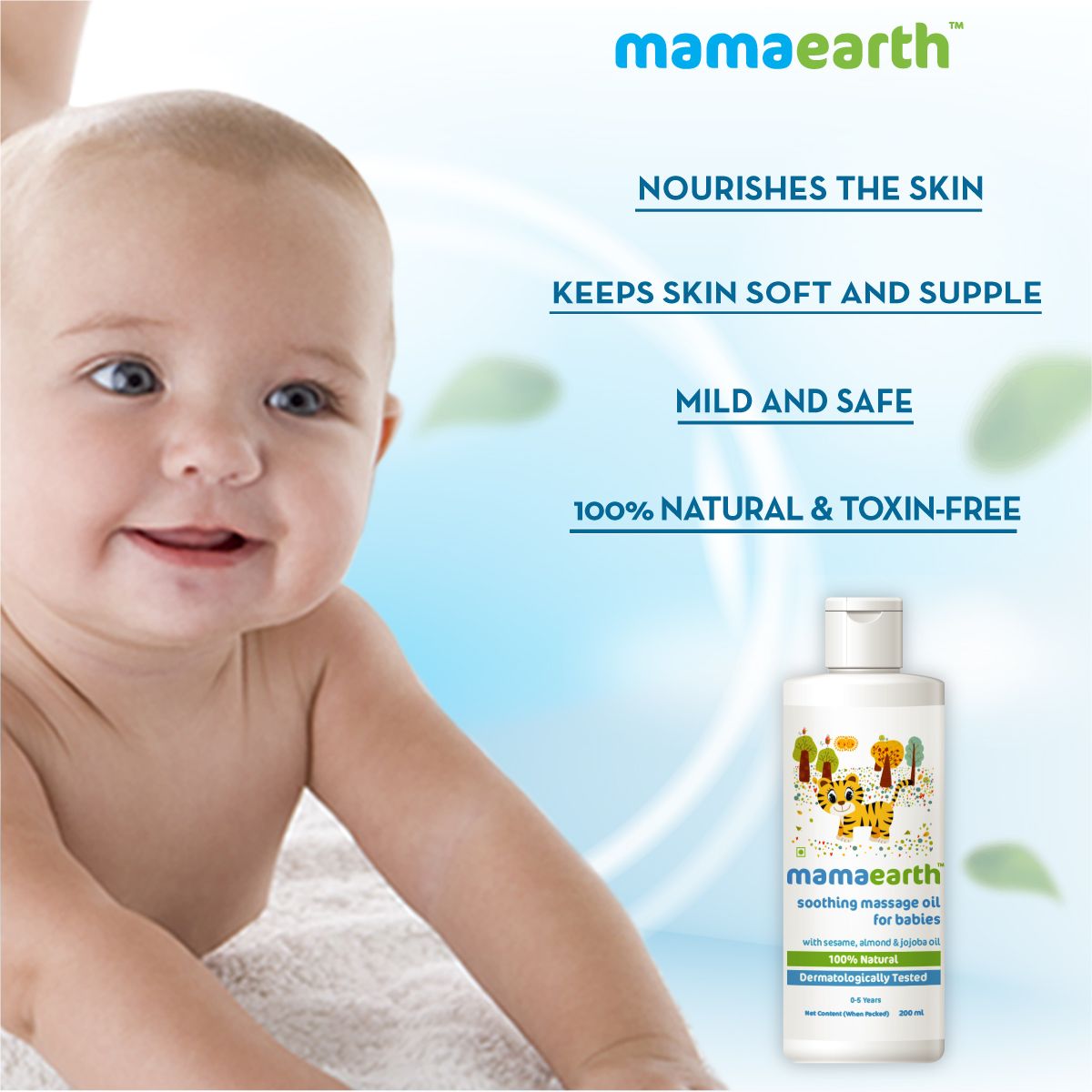 Soothing Massage Oil for Babies with Sesame, Almond and Jojoba Oil - 200ml