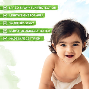 Milky Soft Baby Sunscreen SPF 30 lightweight water resistant with baby