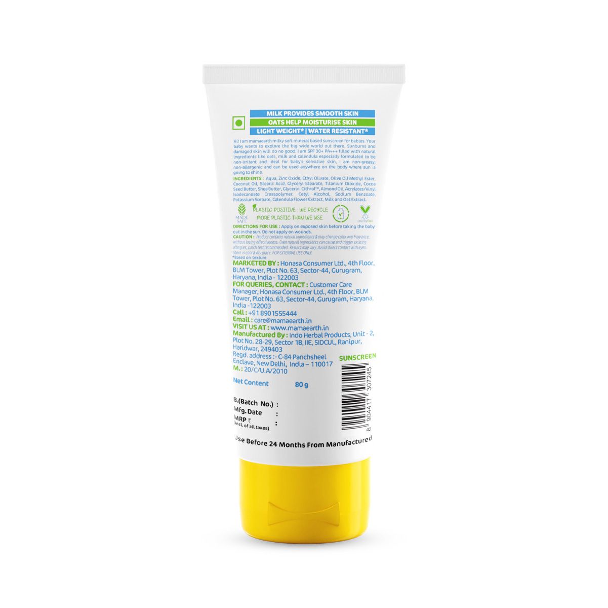Milky Soft Mineral Based Sunscreen SPF 30 & PA+++ With Oats, Milk and Calendula for Babies- 80 g