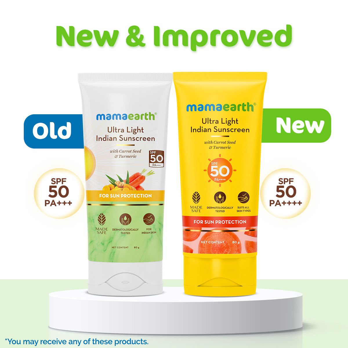 Mamaearth Ultra-Light Indian Sunscreen SPF 50 PA++++ – In-Vivo Tested (ISO 24444 & ISO 24442 Certified, CTRI/2025/07/090388) - 80g - Pack of 2
