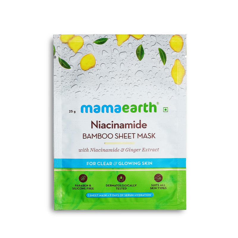 Niacinamide Bamboo Sheet Mask with Niacinamide and Ginger Extract for Clear and Glowing Skin - 25 g