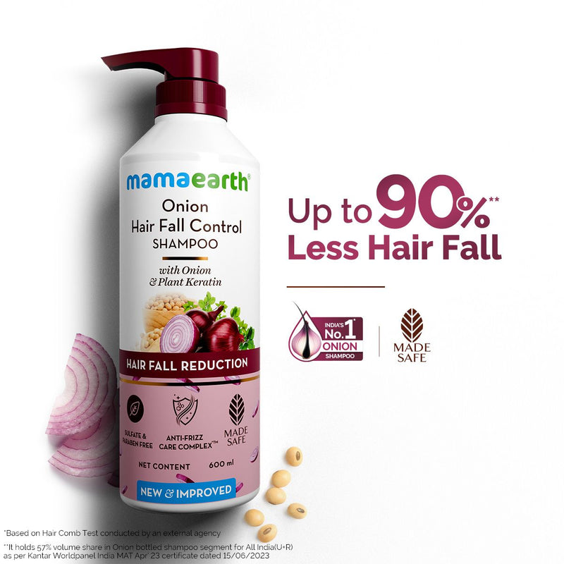 Mamaearth Onion Shampoo for Hair Growth & Hair Fall Control with Onion & Plant Keratin - 600 ml