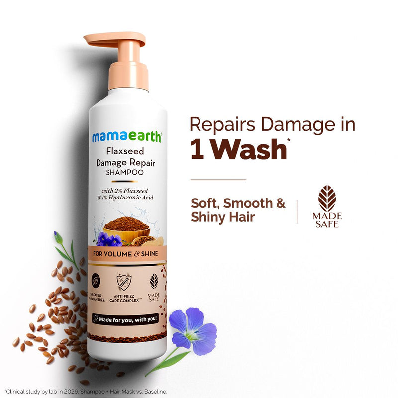 Flaxseed Damage Repair Shampoo with 2% Flaxseed & 1% Hyaluronic Acid for Volume & Shine -250 ml