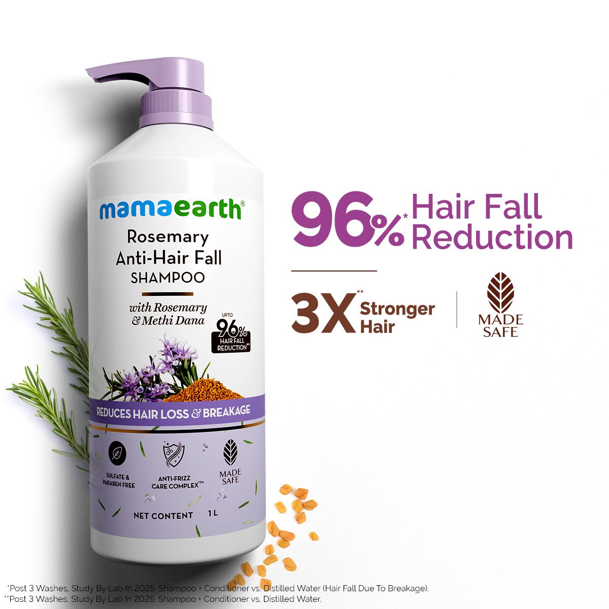 Rosemary Anti-Hair Fall Shampoo with Rosemary & Methi Dana for Reducing Hair Loss & Breakage - 1Litre