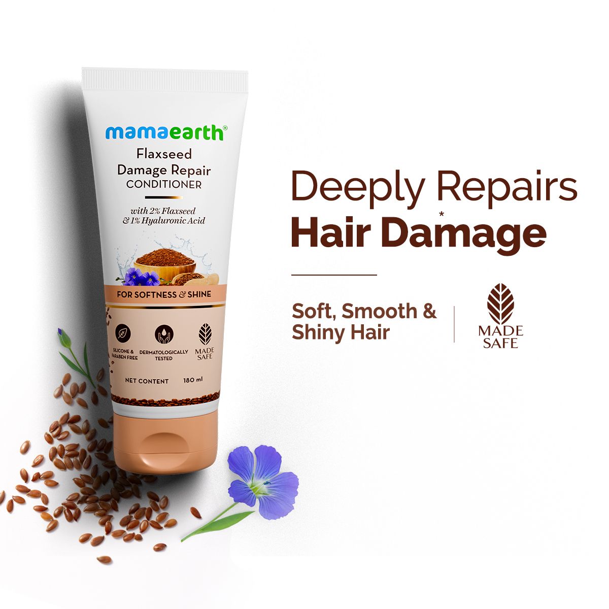 Flaxseed Damage Repair Conditioner with 2% Flaxseed & 1 % Hyaluronic Acid for for Softness & Shine -180 ml