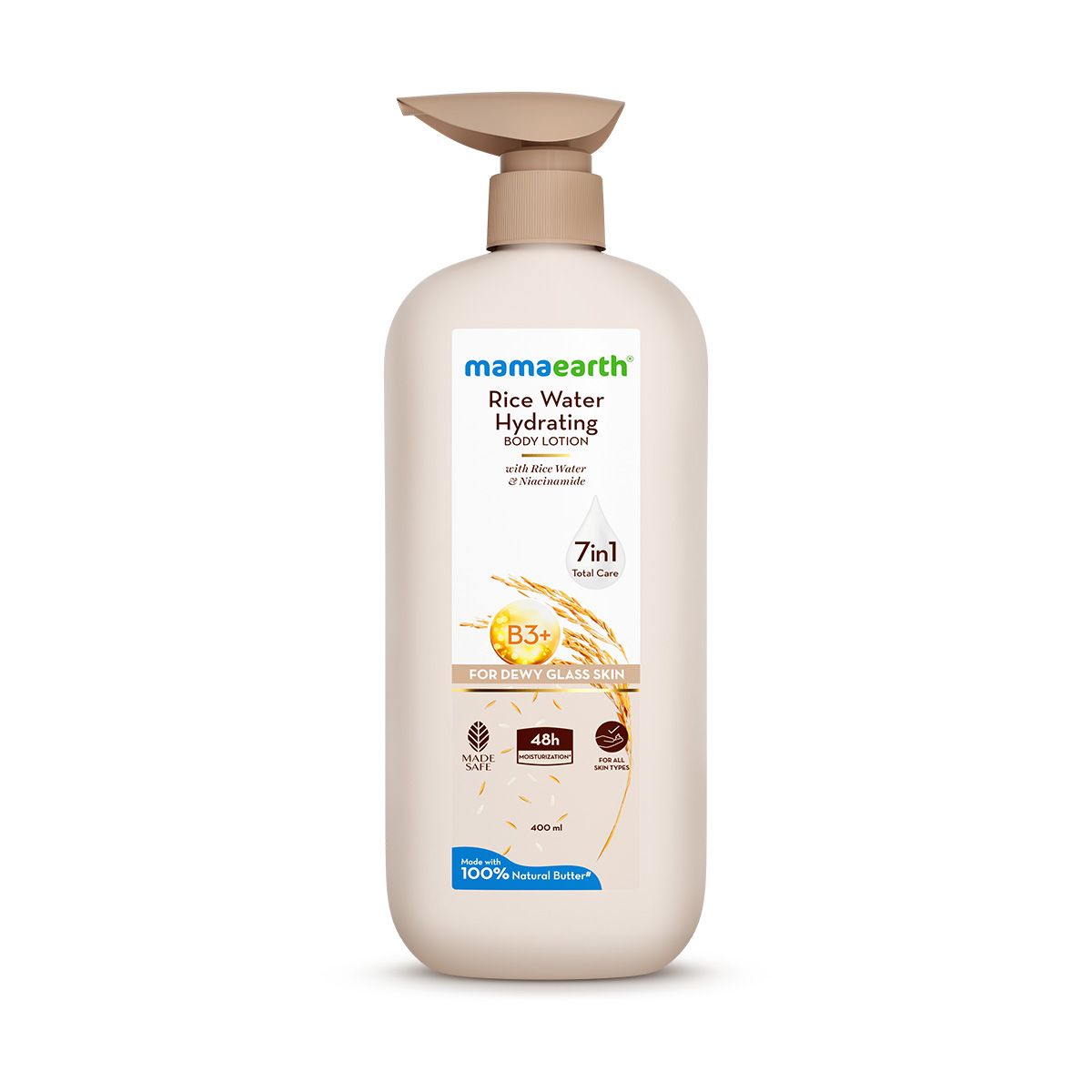 Mamaearth Rice Water Hydrating Body Lotion with Rice Water & Niacinamide for Dewy Glass Skin - 400 ml