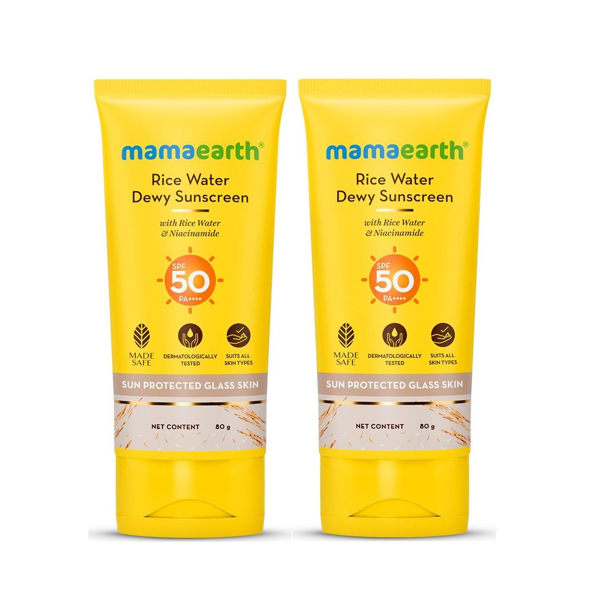 Mamaearth Rice Water Dewy Sunscreen with SPF 50 & PA++++ - 80g (Pack of 2)