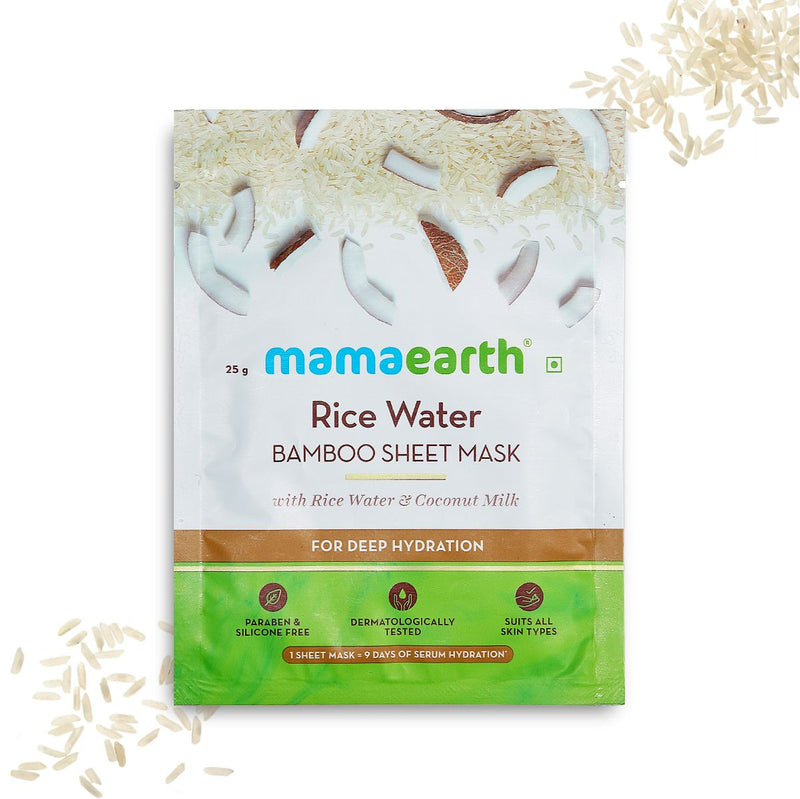 Rice Water Bamboo Sheet Mask with Rice Water and Coconut Milk for Deep Hydration - 25 g