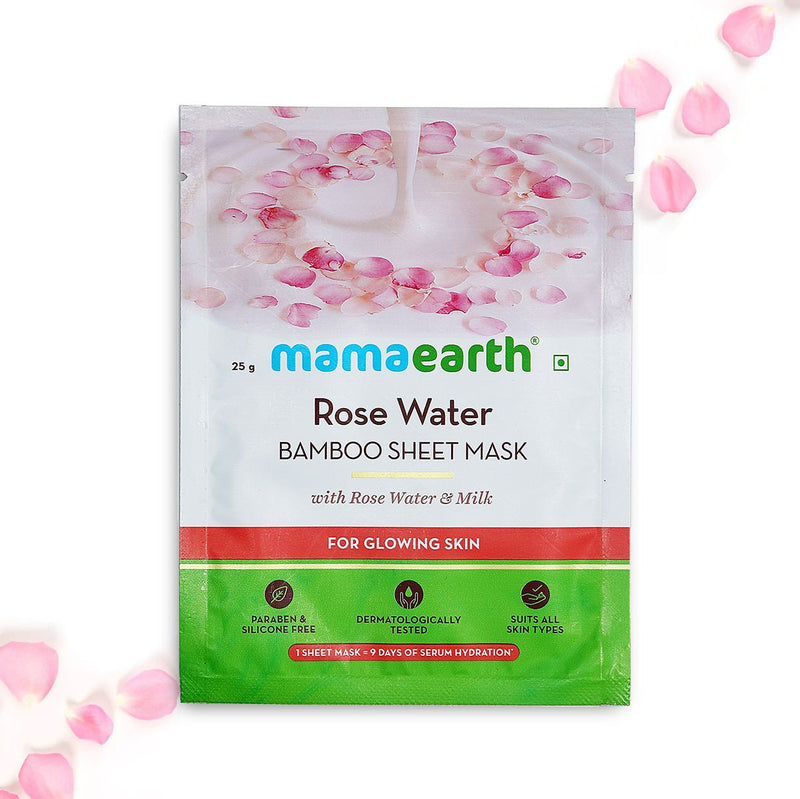 Rose Water Bamboo Sheet Mask with Rose Water and Milk for Glowing Skin - 25 g