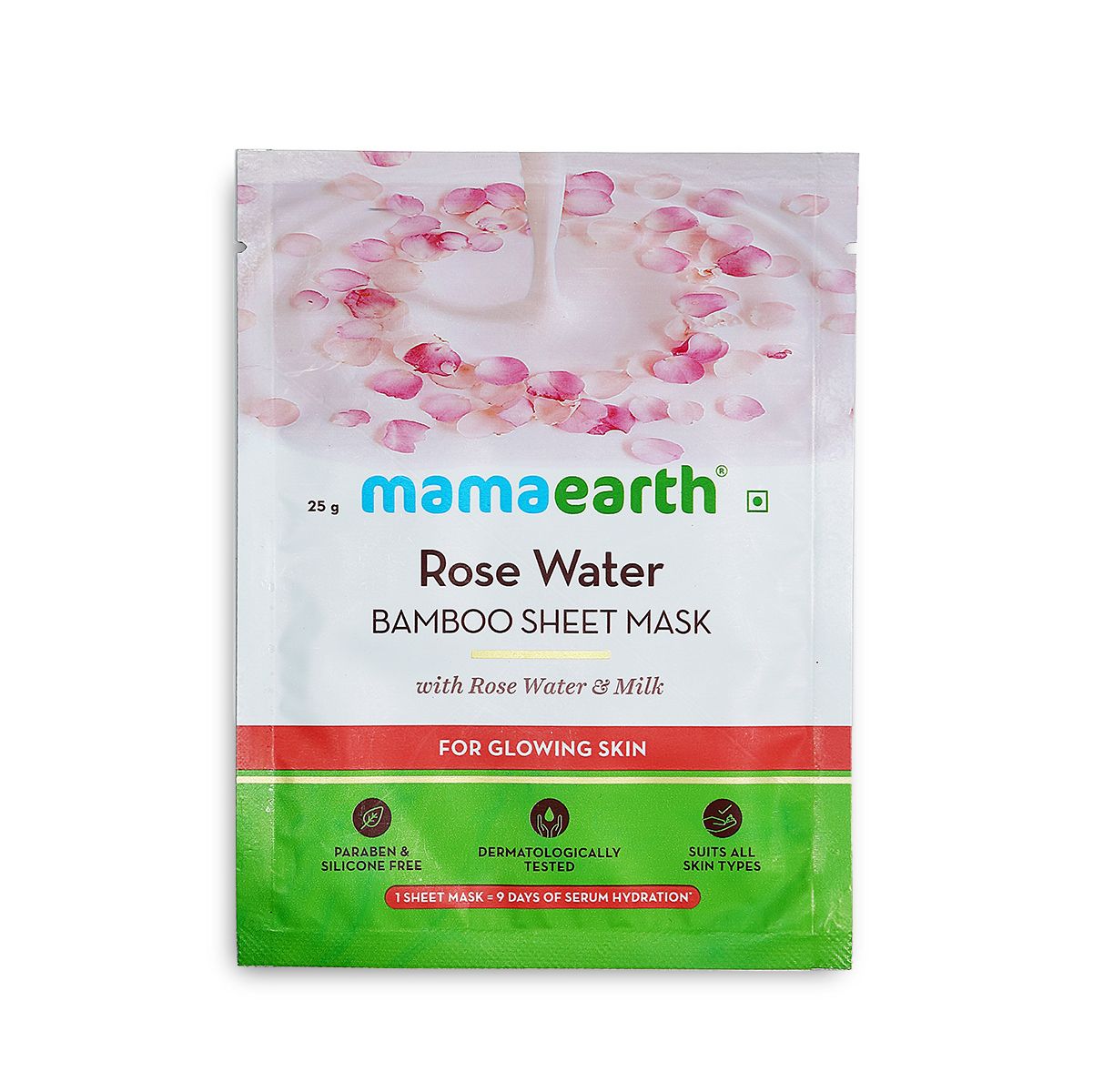 Rose Water Bamboo Sheet Mask with Rose Water and Milk for Glowing Skin - 25 g