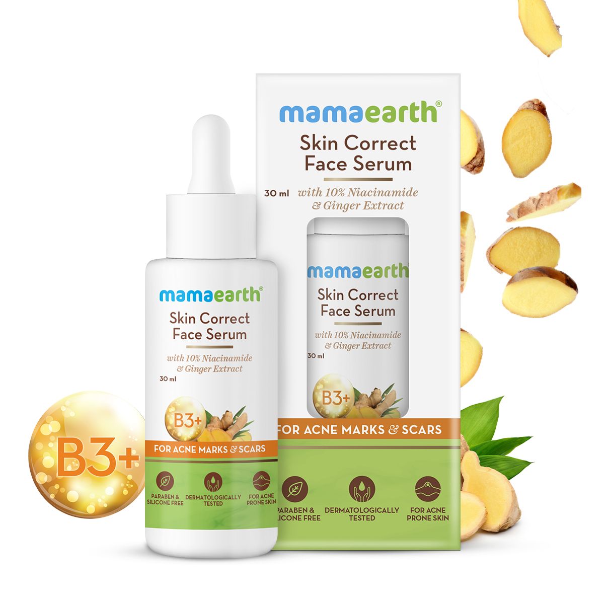 Skin Correct Face Serum with Niacinamide and Ginger Extract for Acne Marks and Scars - 30 ml