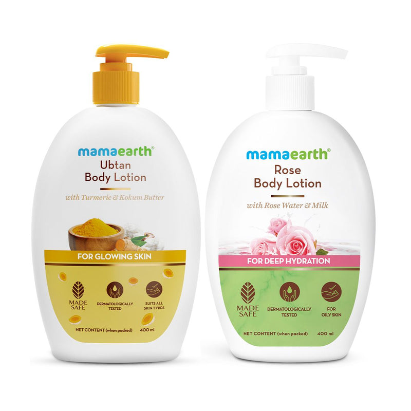Skin Nourishing Body Care Combo - Ubtan Body Lotion + Rose Body Lotion  - (400 ml)