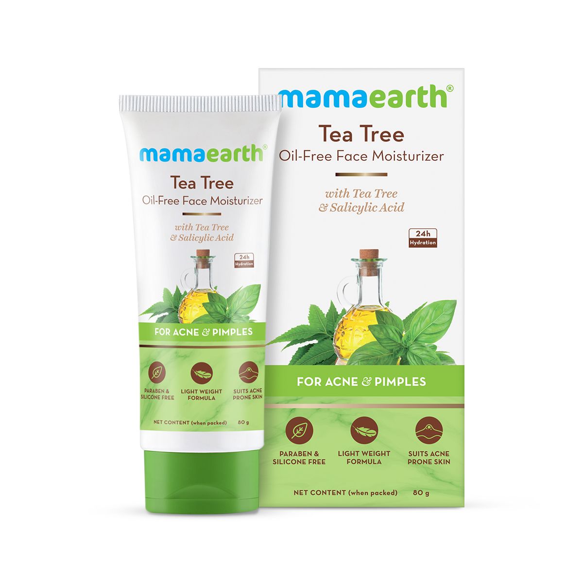 Tea Tree Oil-Free Face Moisturizer with Tea Tree and Salicylic Acid for Acne and Pimples - 80 g