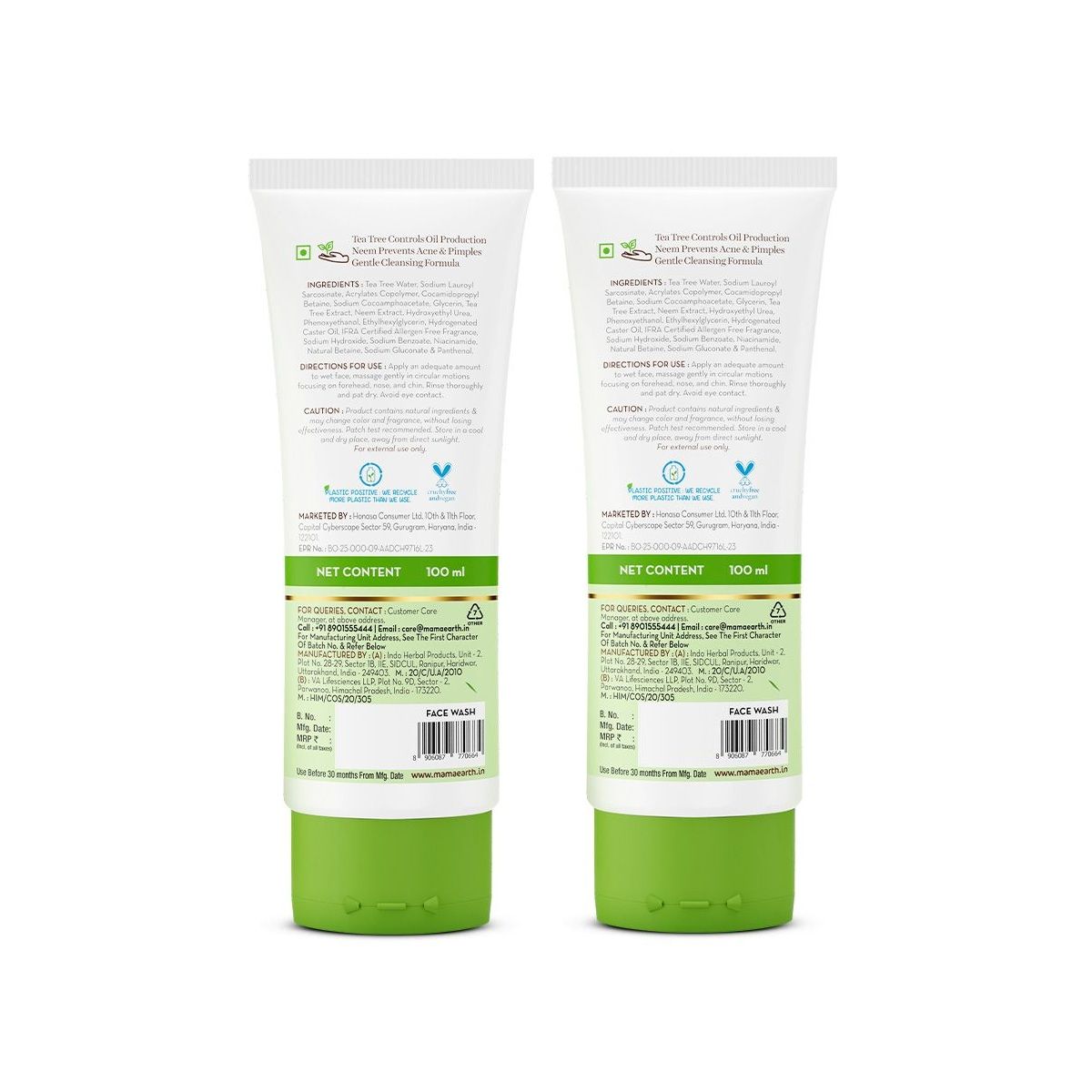 Tea Tree Pimple Control Face Wash with Tea Tree & Salicylic for Oily & Acne-Prone Skin, Pack Of 2 - 100ml*2