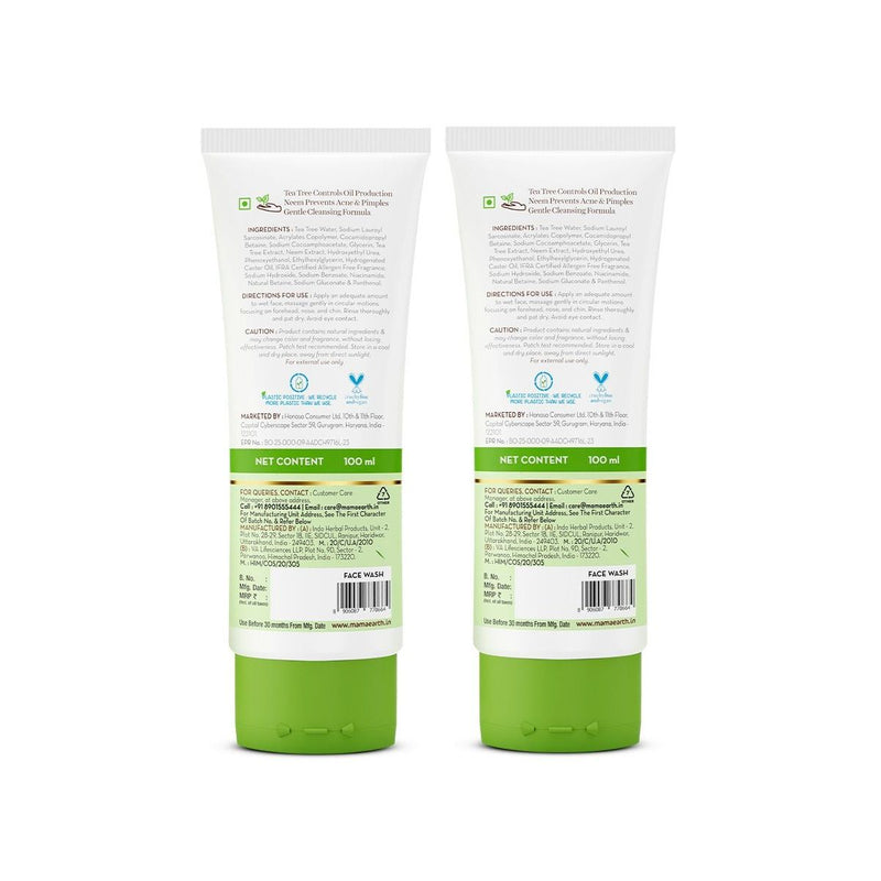 Tea Tree Pimple Control Face Wash with Tea Tree & Salicylic for Oily & Acne-Prone Skin, Pack Of 2 - 100ml*2