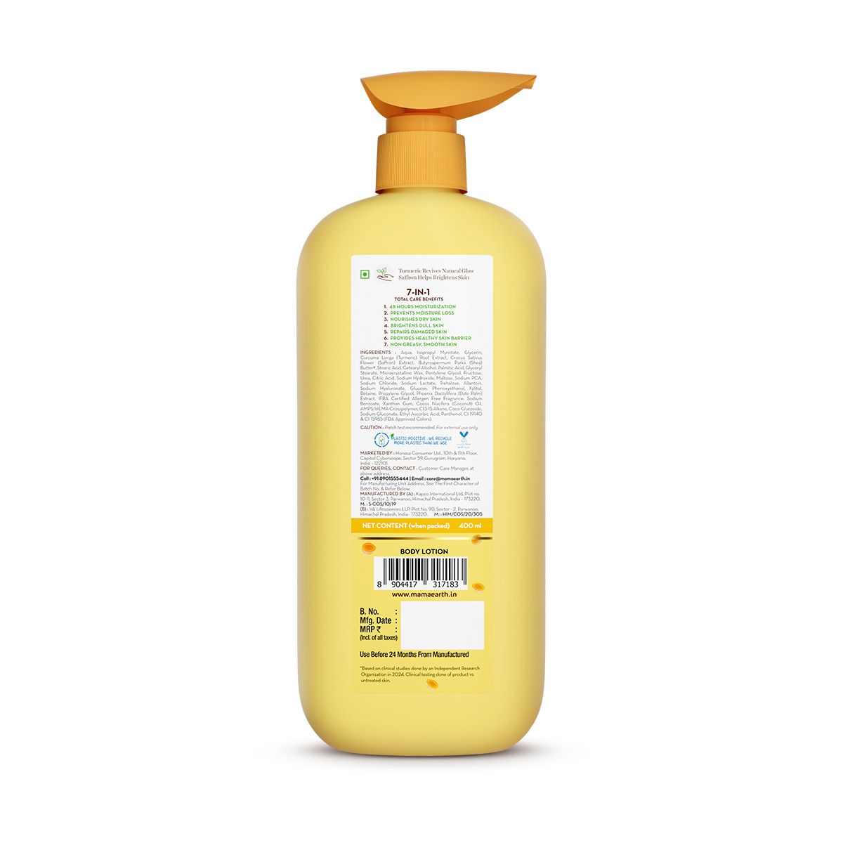 Mamaearth Ubtan Moisturizing Body Lotion with Turmeric & Saffron for Glowing Skin - 400 ml