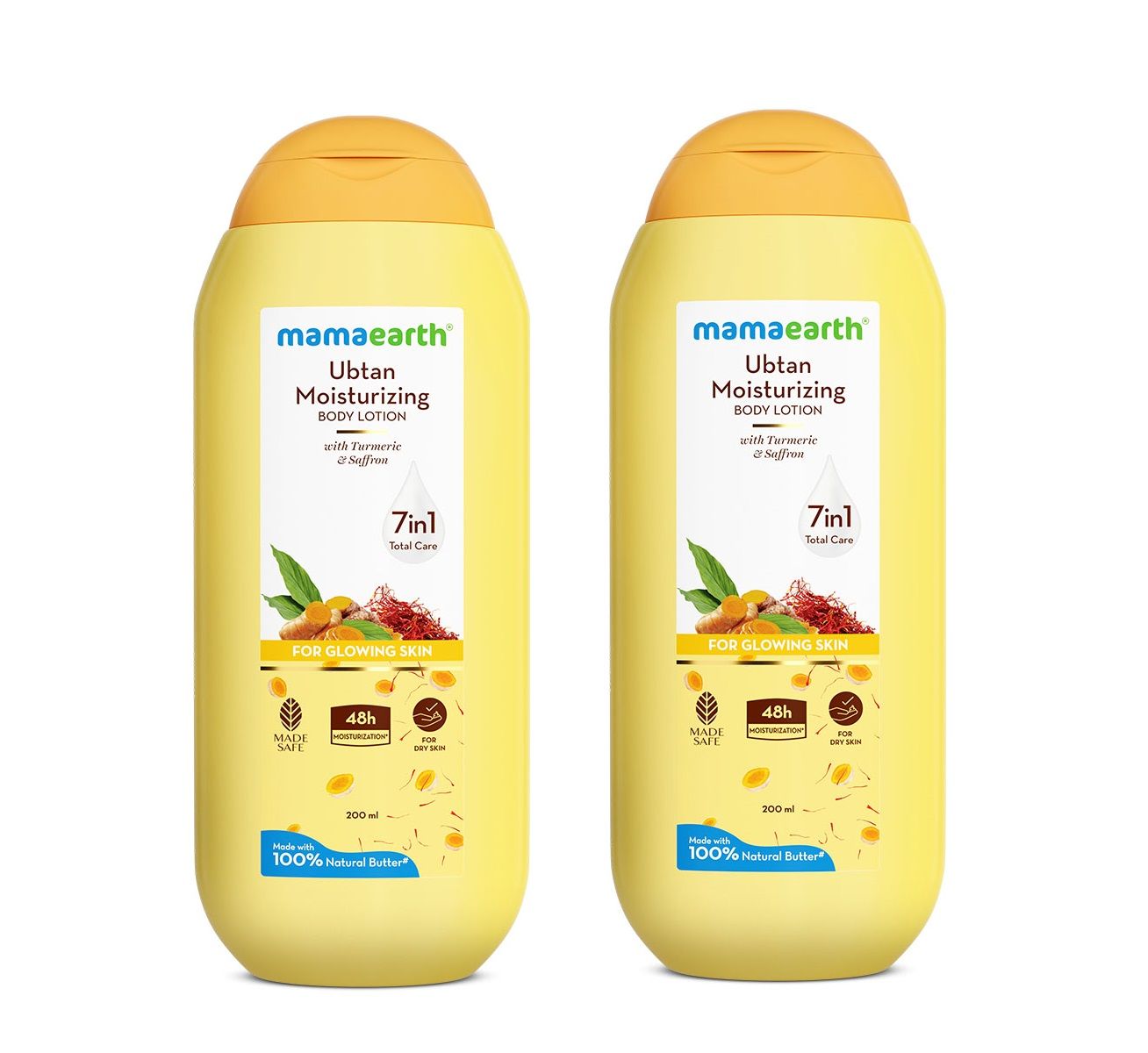 Mamaearth Ubtan Moisturizing Body Lotion with Turmeric & Saffron for Glowing Skin - 200 ml (Pack of 2)