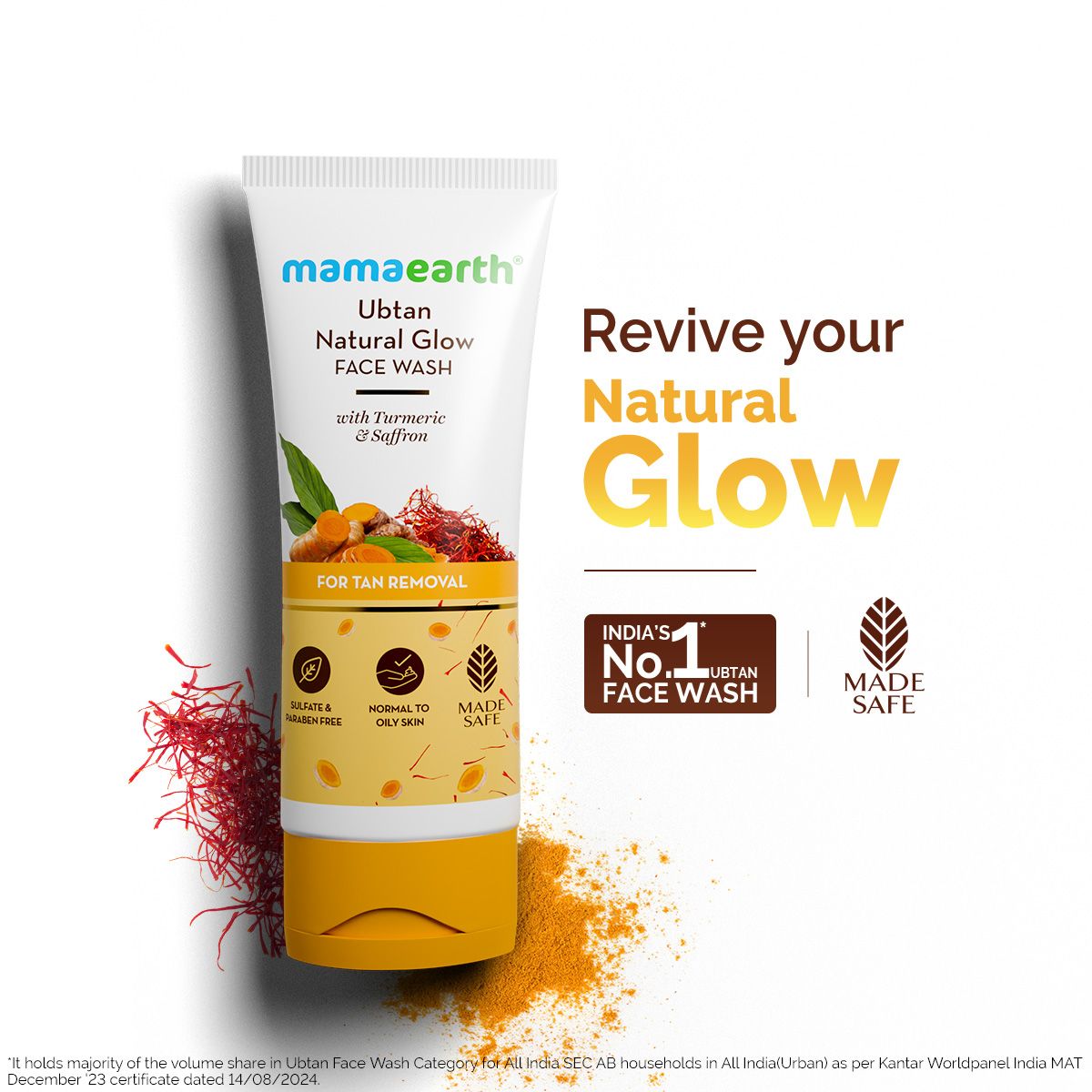 Ubtan Natural Glow Face Wash with Turmeric & Saffron for Tan Removal – 100 ml