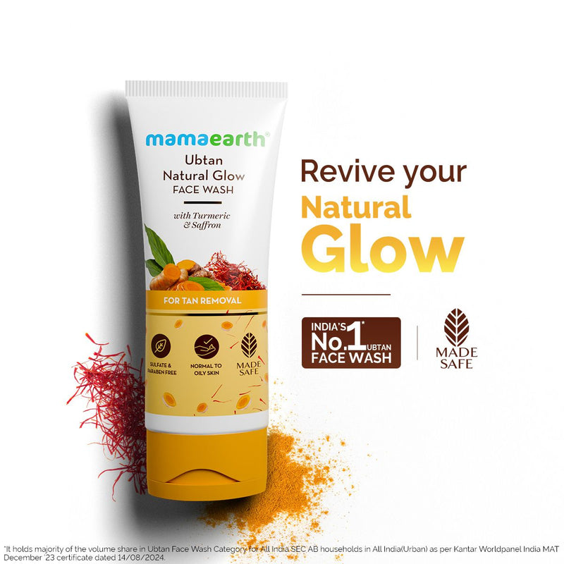 Ubtan Natural Glow Face Wash with Turmeric & Saffron for Tan Removal – 100 ml