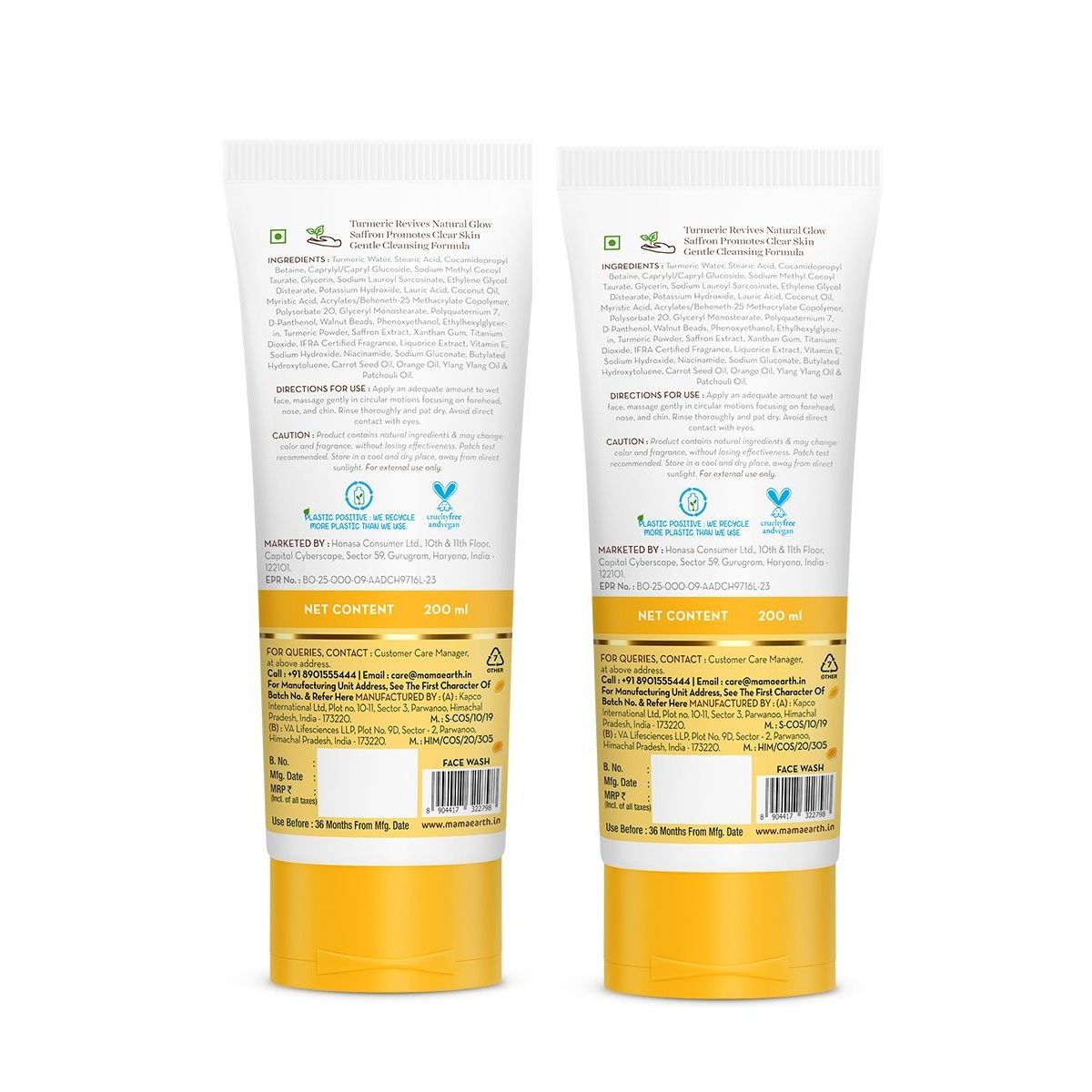 Ubtan Natural Glow Face Wash with Turmeric & Saffron for Tan Removal – 200 ml (Pack of 2)
