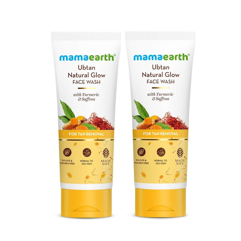 Ubtan Natural Glow Face Wash with Turmeric & Saffron for Tan Removal – 200 ml (Pack of 2)