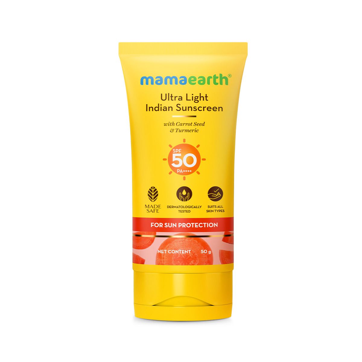 Mamaearth Ultra-Light Indian Sunscreen SPF 50 PA++++ – In-Vivo Tested (ISO 24444 & ISO 24442 Certified, CTRI/2025/07/090388) - 50 g