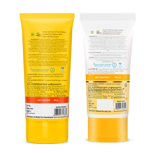 Mamaearth Ultra Light Indian Sunscreen 50g + Mamaearth Ubtan Natural Glow Face Wash 50 ml