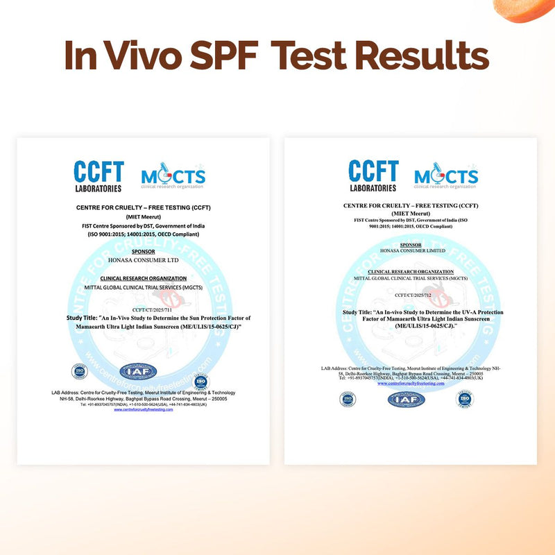Mamaearth Ultra-Light Indian Sunscreen SPF 50 PA++++ – In-Vivo Tested (ISO 24444 & ISO 24442 Certified, CTRI/2025/07/090388) - 80g - Pack of 2