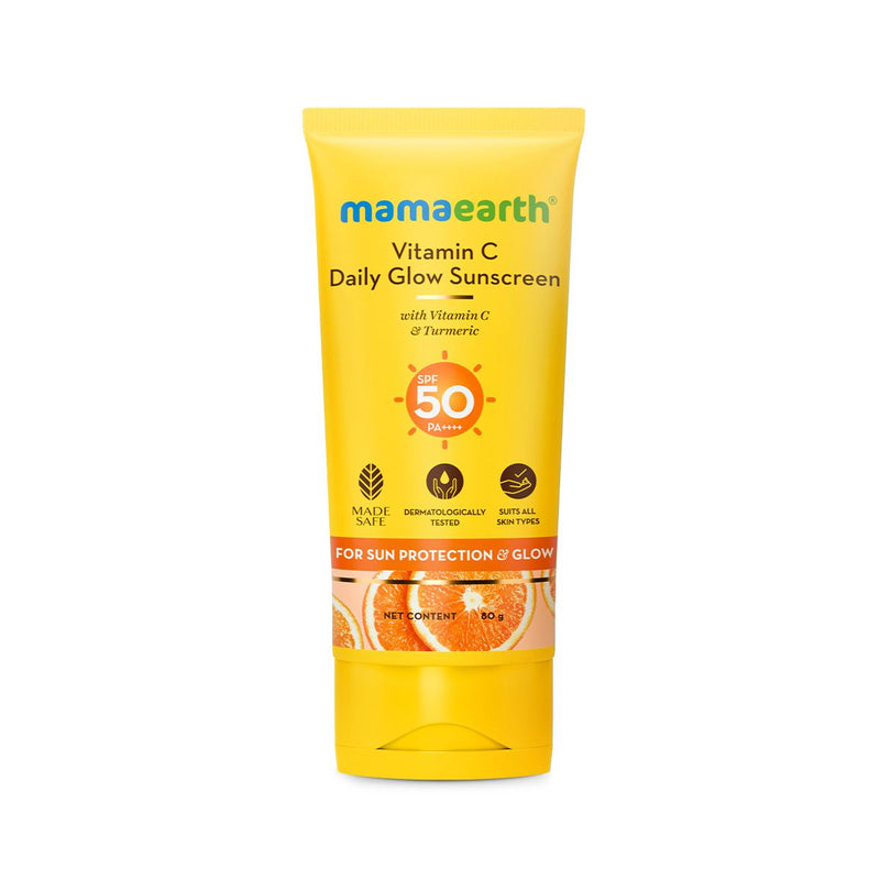 Mamaearth Vitamin C Daily Glow Sunscreen SPF 50 PA++++ – In-Vivo Tested (ISO 24444:2019 Certified, CTRI/2025/05/087276) - 80 g